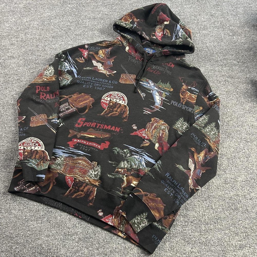 Polo Ralph Lauren Hoodie Mens Medium Multicolor Sportsman Graphic Sweatshirt